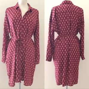 Free People Oversized Button Burgundy Red Long Sleeve Belted Shirt Dress